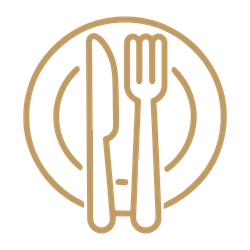 Knife and fork on a plate icon to show free breakfast