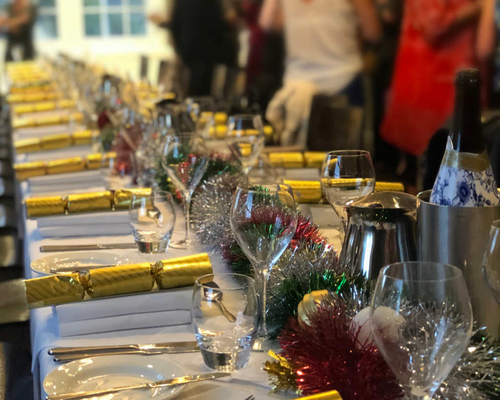 Christmas dining table set up at hatton court hotel
