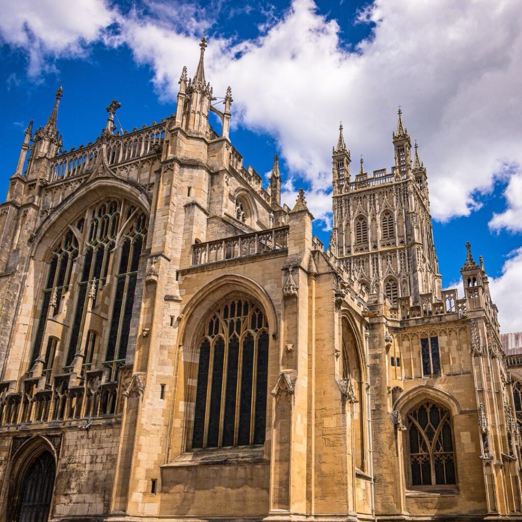 Exterior of Gloucetser cathedral on a sunny day