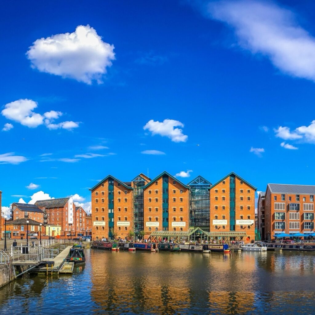 Gloucester Quays on a sunny day while staying at hatton court.