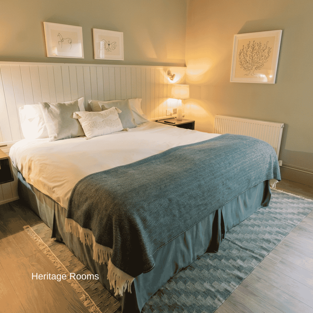 view of comfy bed in hatton court hotel heritage room