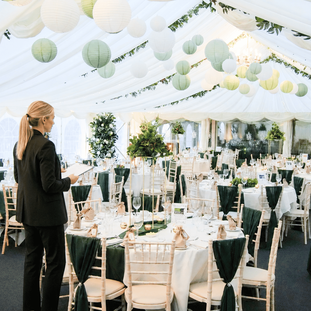 http://dedicated%20wedding%20planner%20hatton%20court%20hotel%20checking%20the%20marquee%20set%20up%20